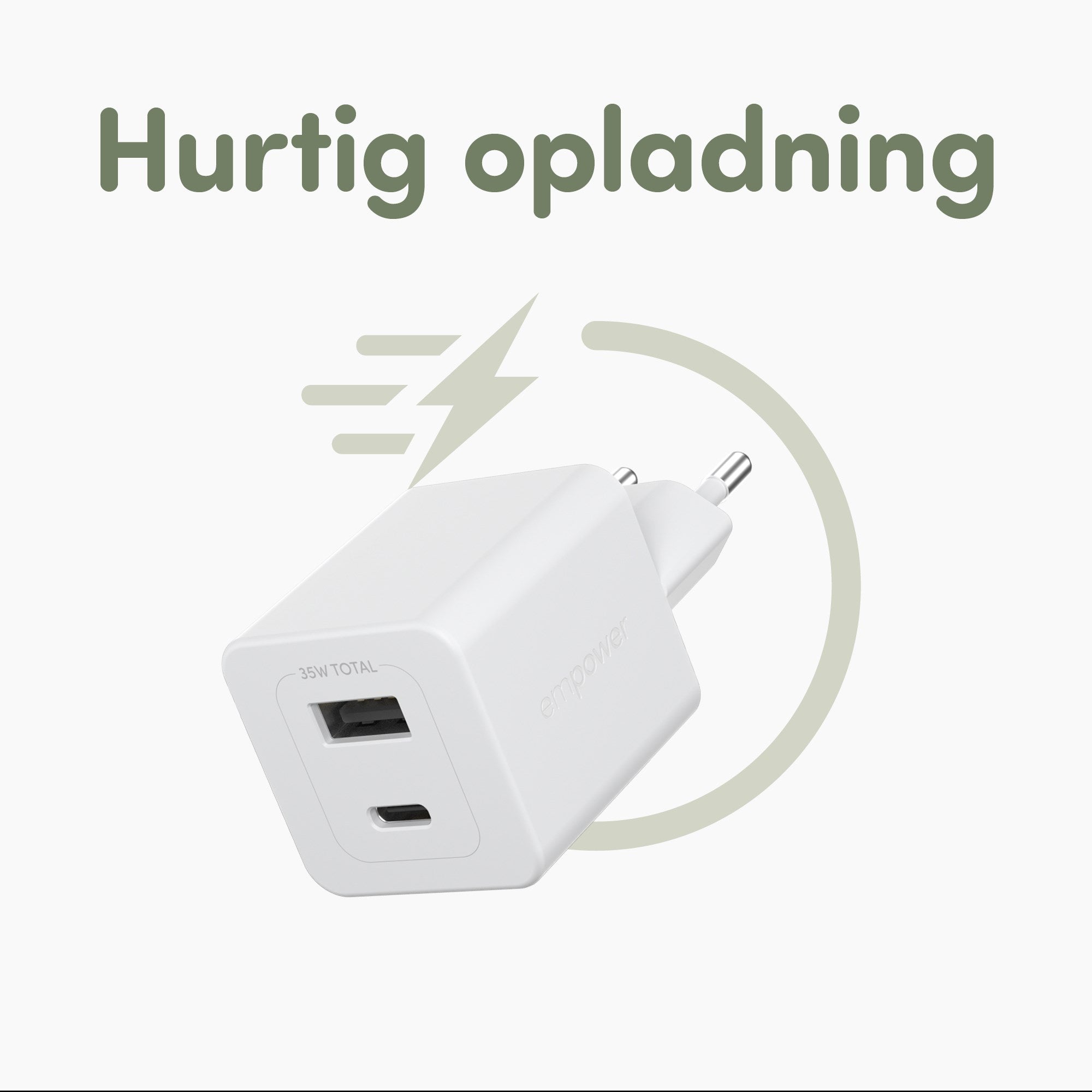 empower™ by PanzerGlass® Turbo 35W Oplader inkl. USB-C + USB-A | EU Stik | Silver White